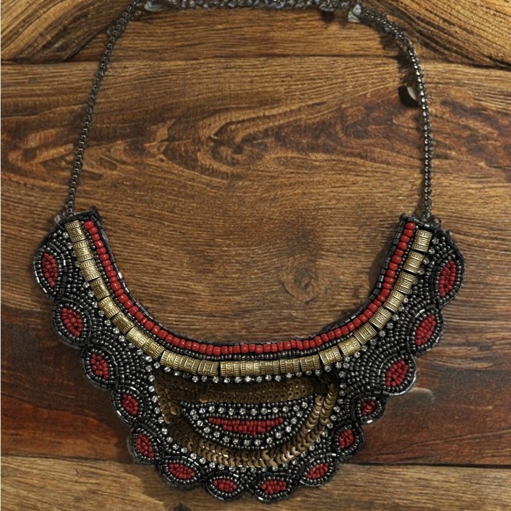 Artisan Red and Gold Beaded Necklace
